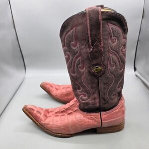 Los Altos Mens Pink Caiman Crocodile Suede Western Cowboy Boots Pointed Toe 10